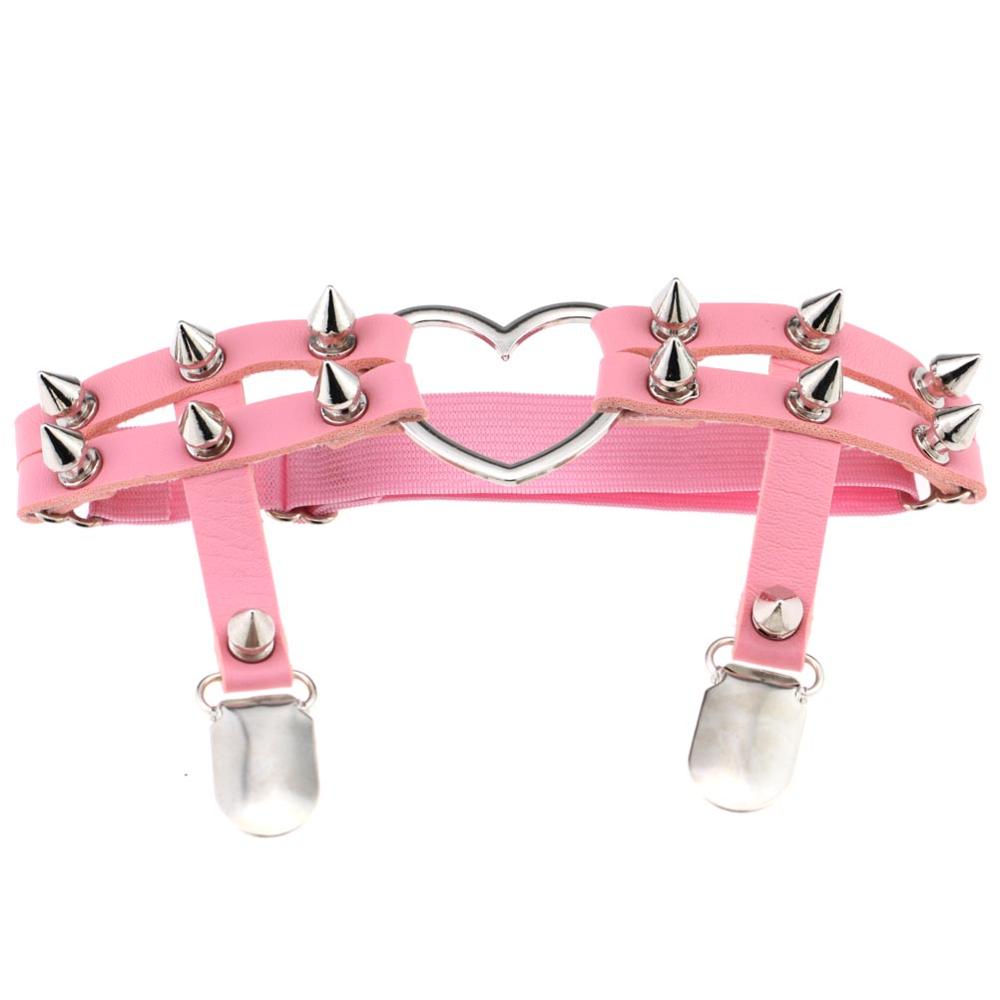Elastic Punk Leg Garter w/ Silver Spikes & Heart