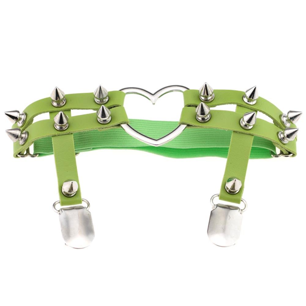 Elastic Punk Leg Garter w/ Silver Spikes & Heart