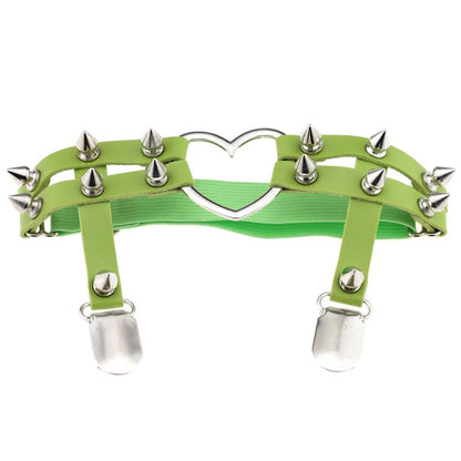 Elastic Punk Leg Garter w/ Silver Spikes & Heart