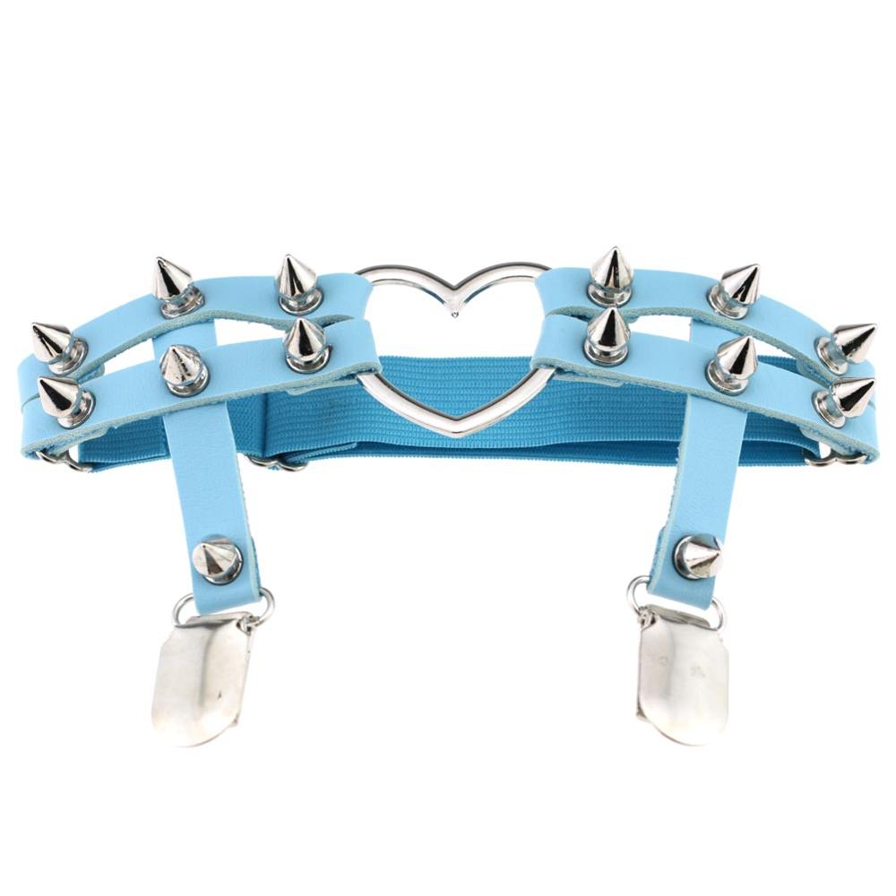 Elastic Punk Leg Garter w/ Silver Spikes & Heart
