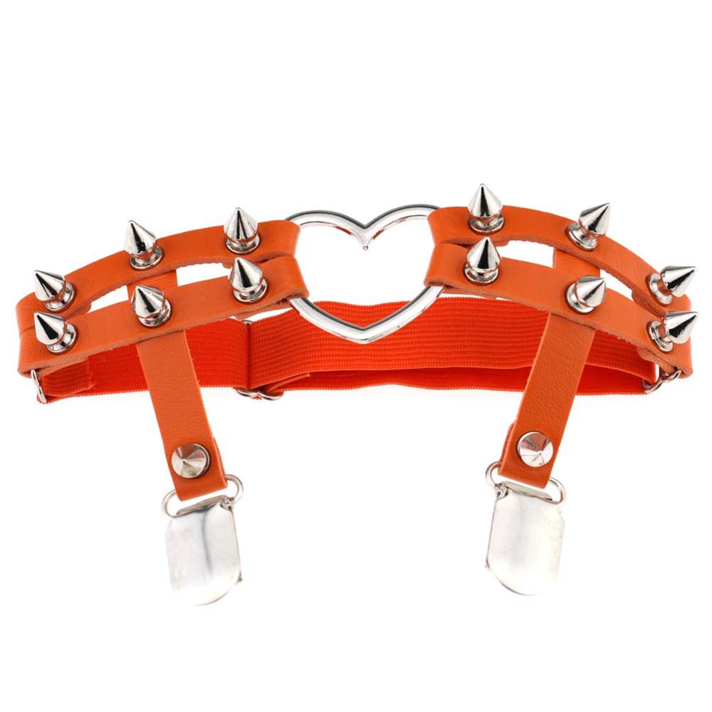 Elastic Punk Leg Garter w/ Silver Spikes & Heart