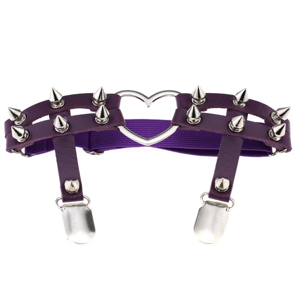 Elastic Punk Leg Garter w/ Silver Spikes & Heart