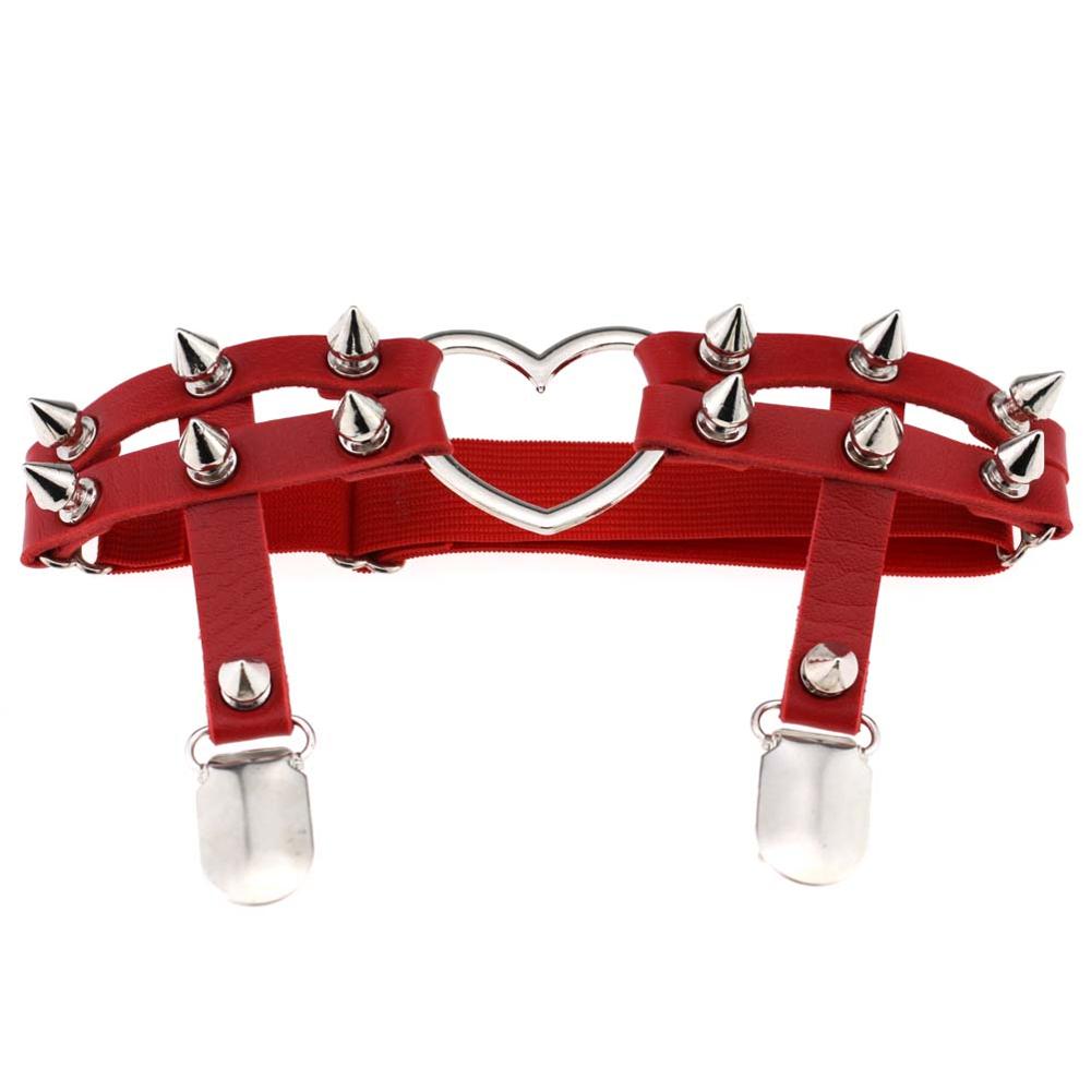 Elastic Punk Leg Garter w/ Silver Spikes & Heart