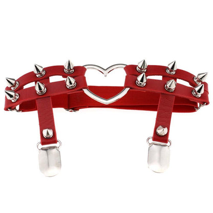 Elastic Punk Leg Garter w/ Silver Spikes & Heart