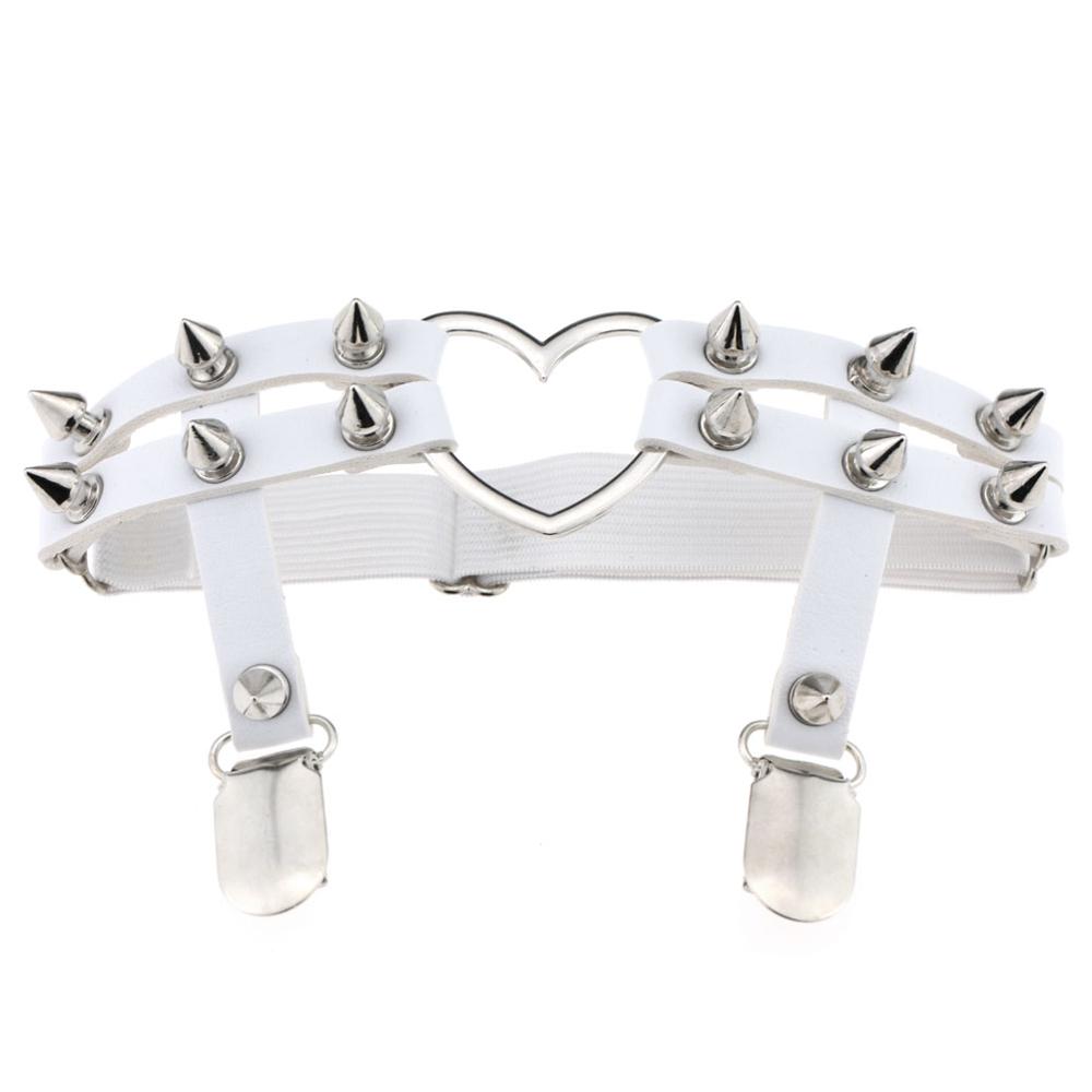 Elastic Punk Leg Garter w/ Silver Spikes & Heart