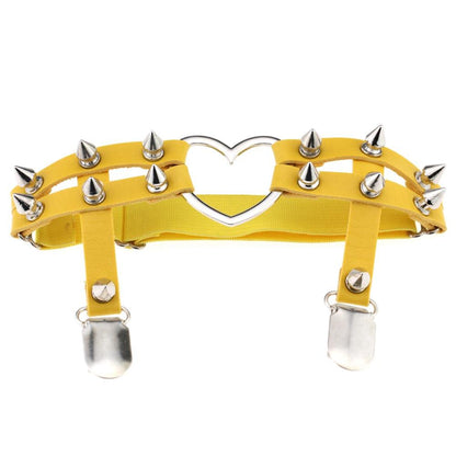 Elastic Punk Leg Garter w/ Silver Spikes & Heart