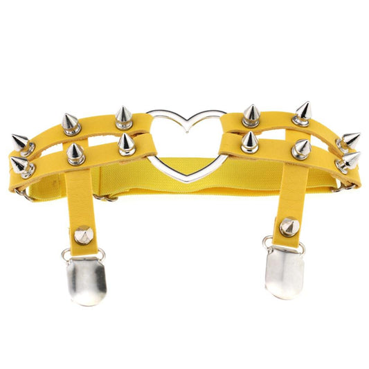 Elastic Punk Leg Garter w/ Silver Spikes & Heart