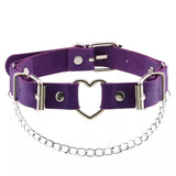 Leather Choker with Small Metal Heart and Chain