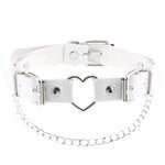 Leather Choker with Small Metal Heart and Chain