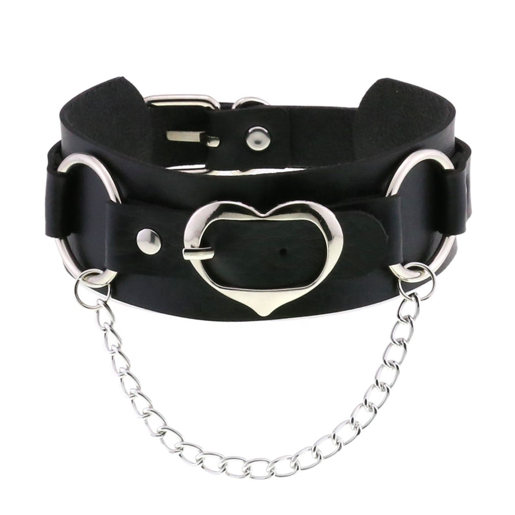 Choker w/ Silver Heart Buckle & Chain - Electric Wave 