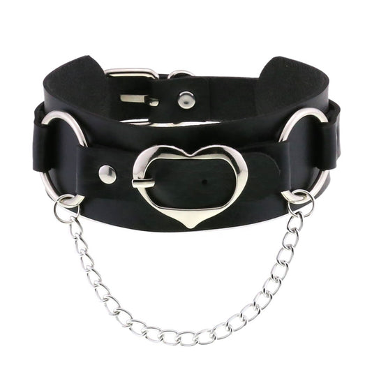 Choker w/ Silver Heart Buckle & Chain - Electric Wave 