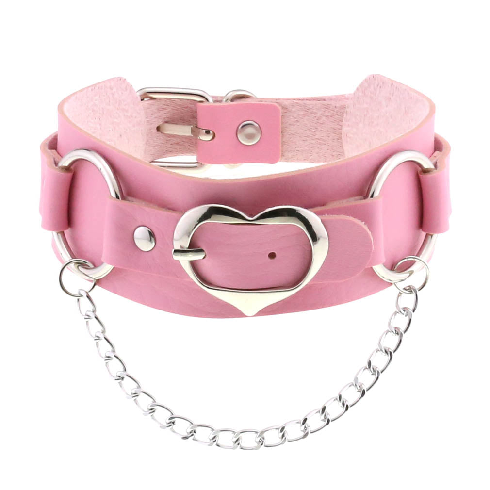 Choker w/ Silver Heart Buckle & Chain - Electric Wave 