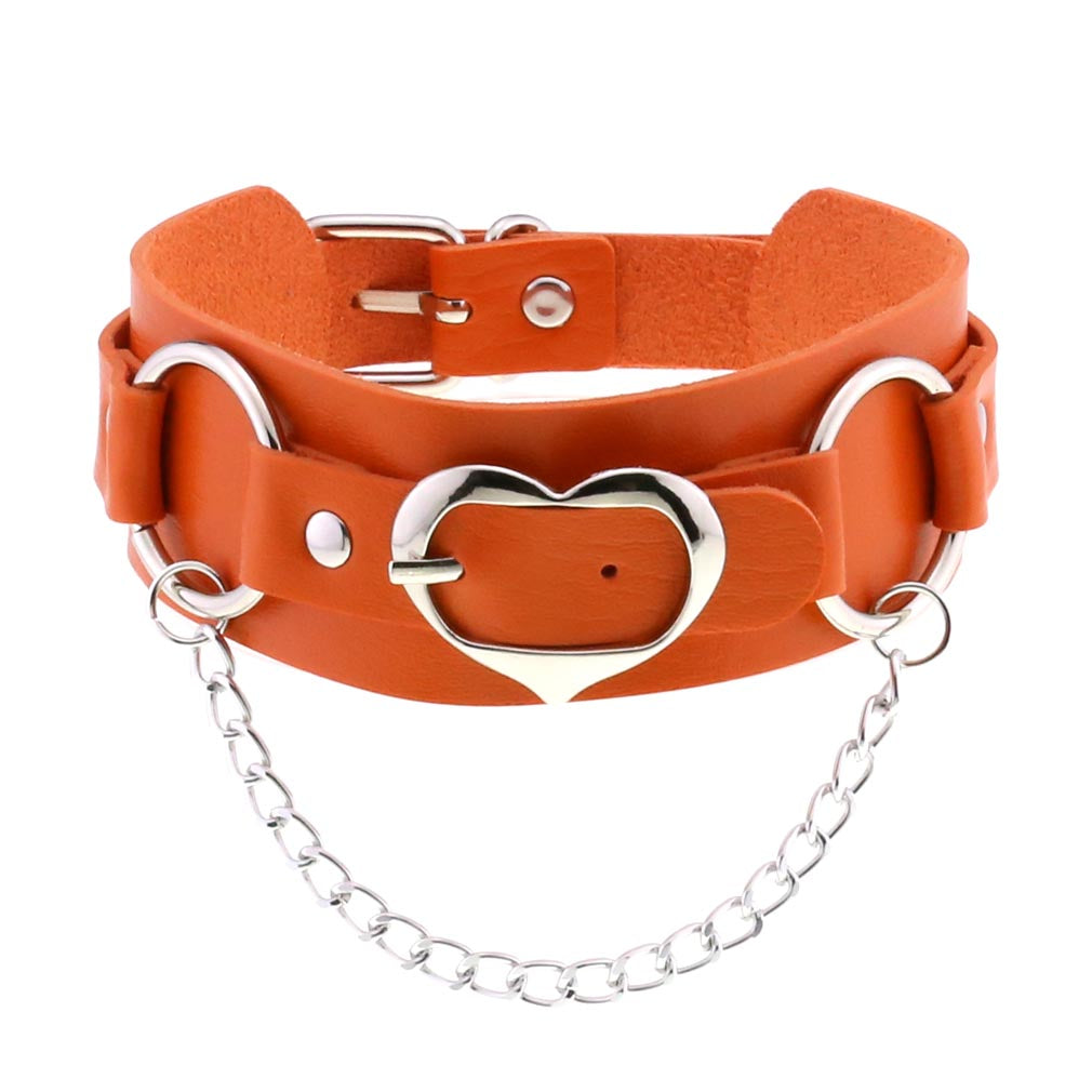 Choker w/ Silver Heart Buckle & Chain - Electric Wave 