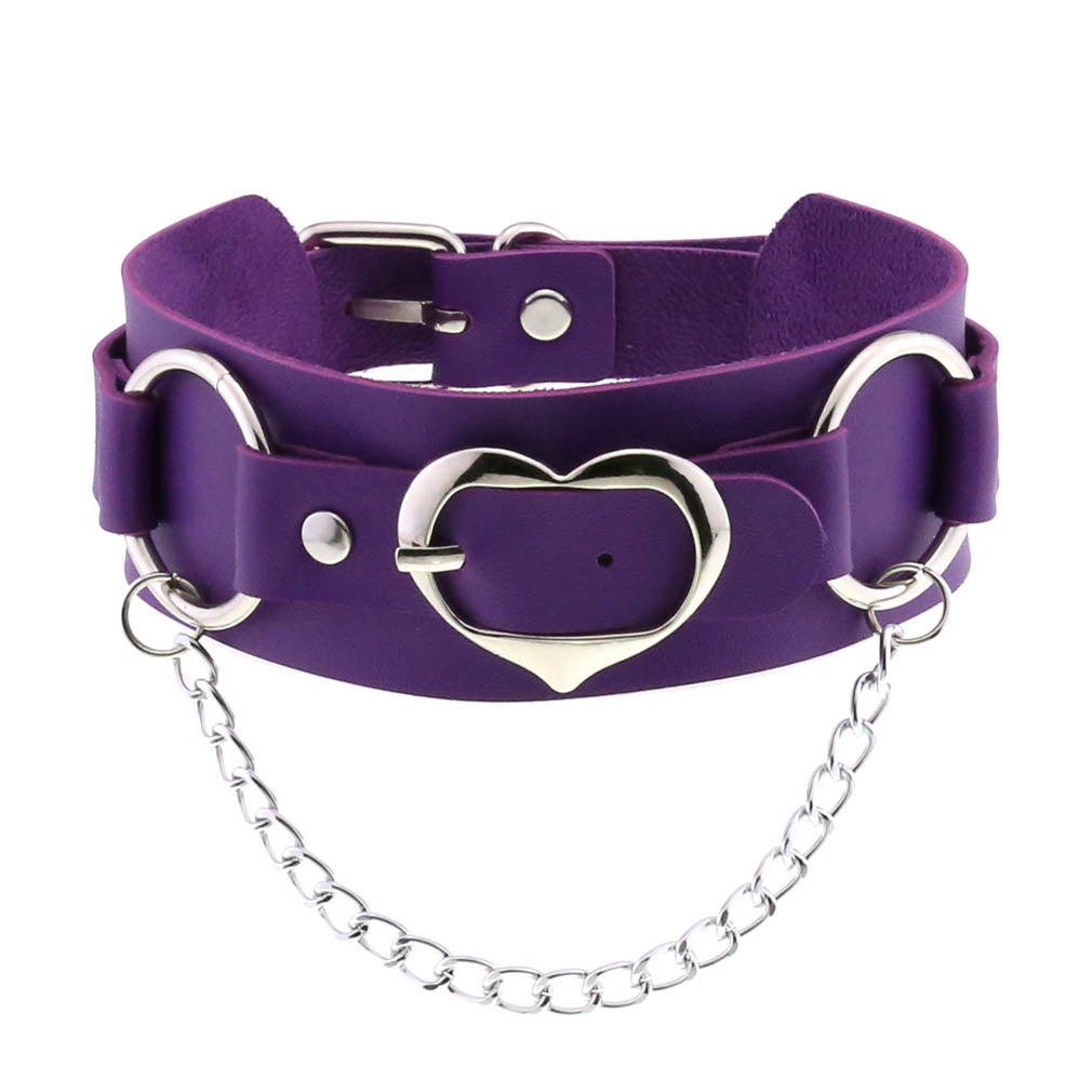 Choker w/ Silver Heart Buckle & Chain - Electric Wave 