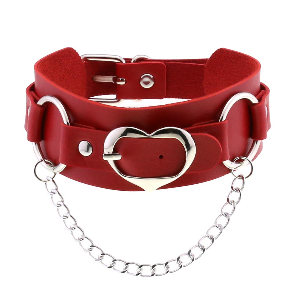 Choker w/ Silver Heart Buckle & Chain - Electric Wave 