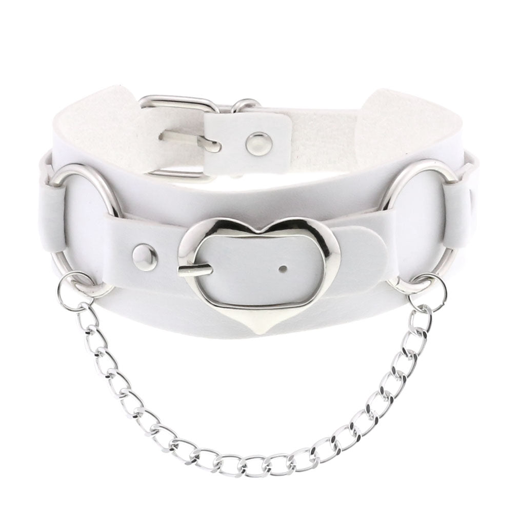 Choker w/ Silver Heart Buckle & Chain - Electric Wave 