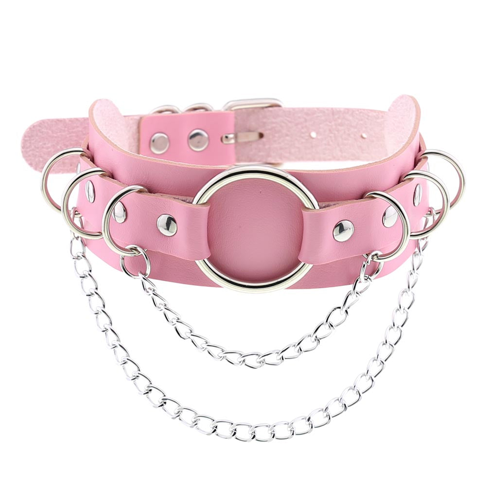 Punk Double Leather Choker w/ O-Ring