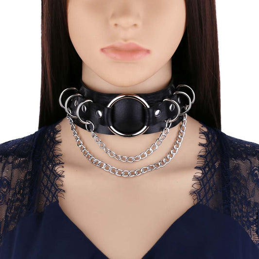 Punk Double Leather Choker w/ O-Ring