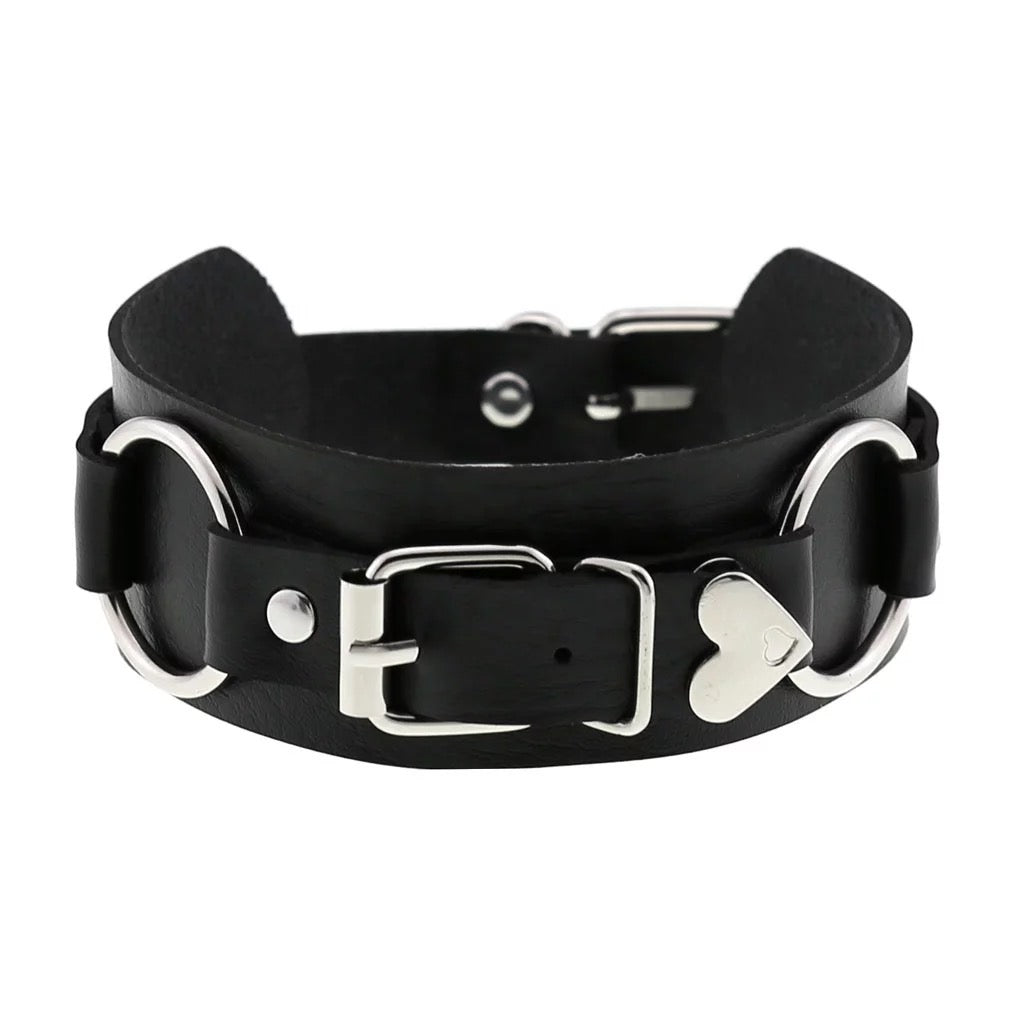 Leather O-ring choker belt w/ buckle