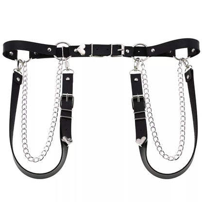 Adjustable Disco Dancing Heart Leather Belt w Chains on the Side