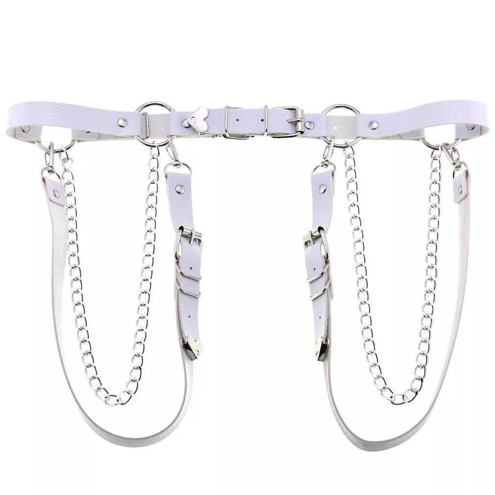 Adjustable Disco Dancing Heart Leather Belt w Chains on the Side