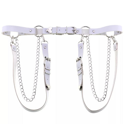 Adjustable Disco Dancing Heart Leather Belt w Chains on the Side