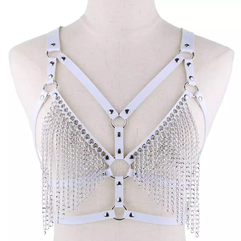 Leather Chest Harness w Chains