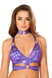 Cutout Halter Top with Ring Detail - Electric Wave 