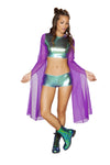 Crop Top with Flared Sheer Sleeves - Multi/Purple - Electric Wave 