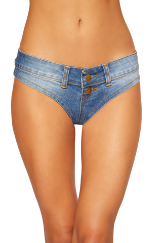Denim Jean Shorts with Belt Loop and Button Front Detail