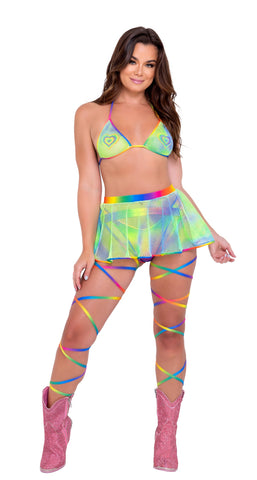 6142 - Tie-Dye Fishnet Flare Skirt