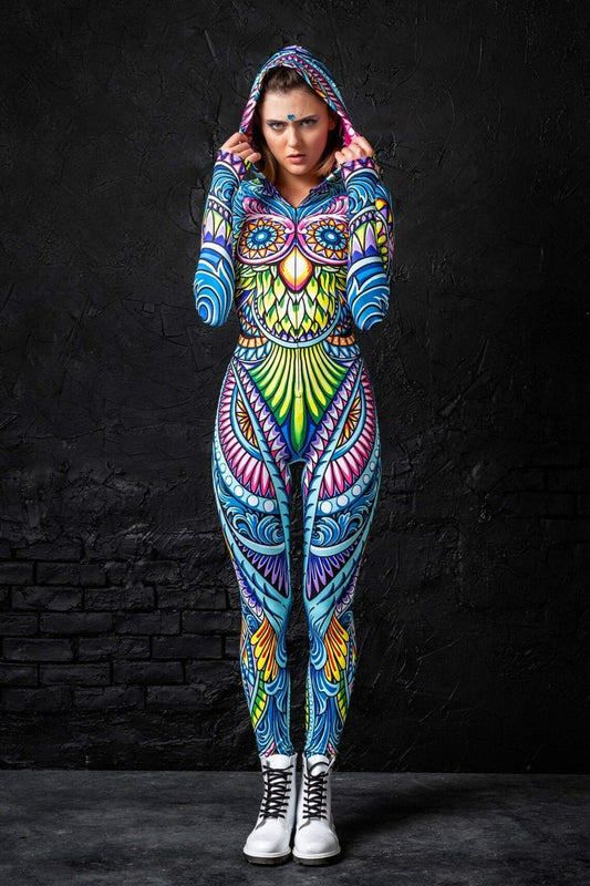 Full body frontal view of the Cyan Birdy Fit Onesie