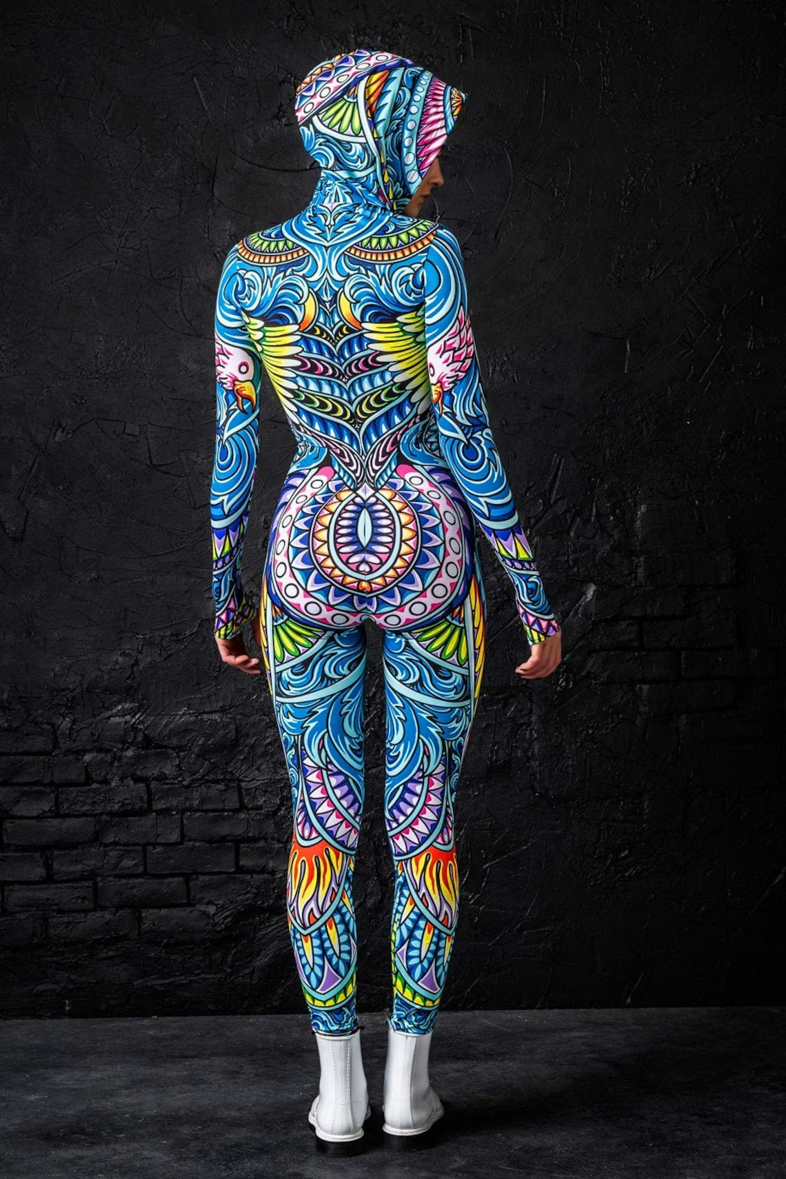 Backside view of the Cyan Birdy Fit Onesie