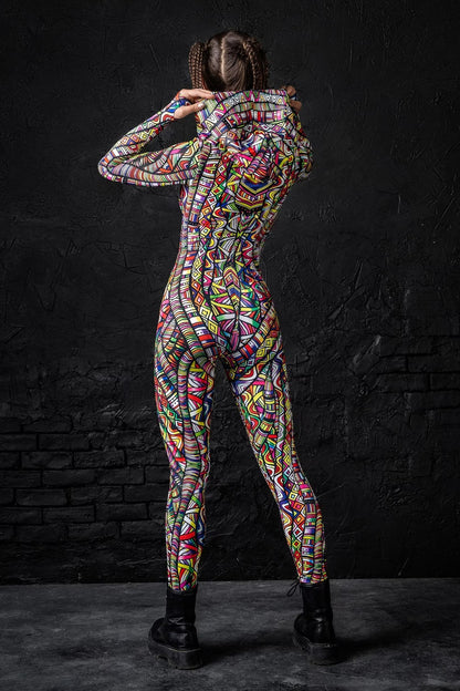 Showing off that booty and back side in the Hippie knot Rave Onesie 