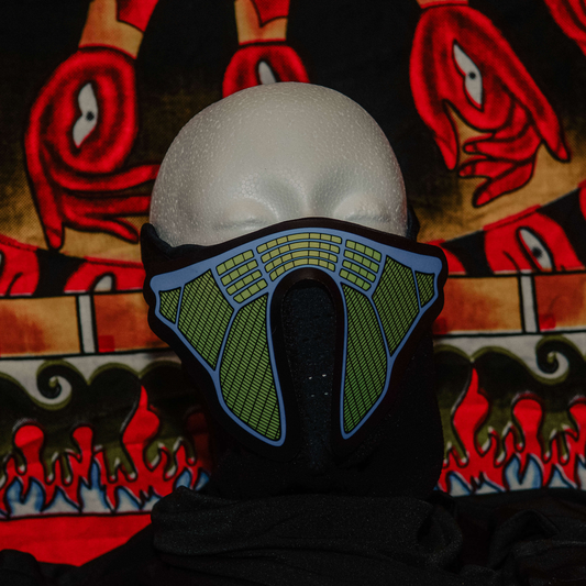 Blue/Green Rave Mask in the light
