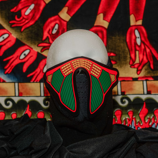 Green/Red Rave Mask in the light'