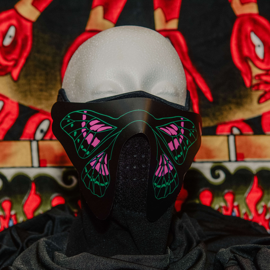 Black Butterfly Rave Mask in the light