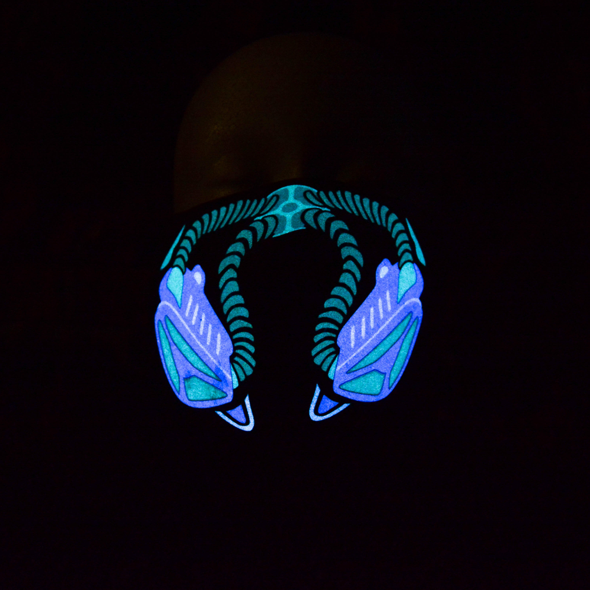 Black/Multi Rave Masks in dark
