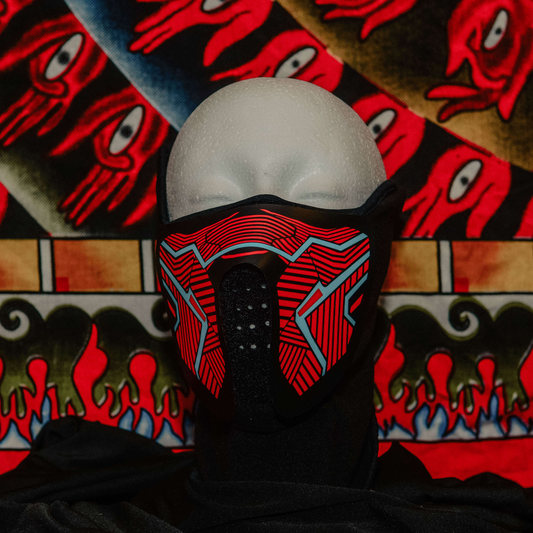 Red/Blue Rave Mask in the light