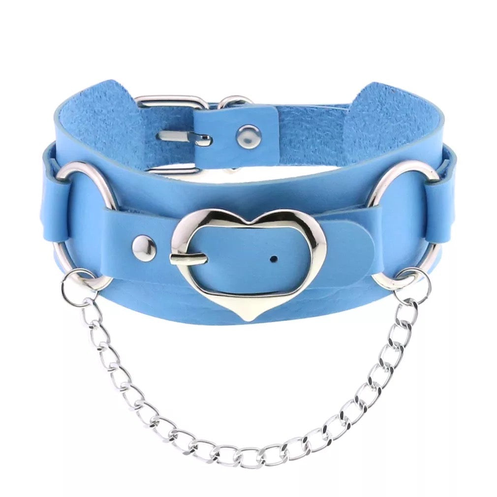 Choker w/ Silver Heart Buckle & Chain