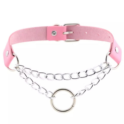 Pink Leather Choker Collar