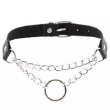 Black Leather Choker with two chains