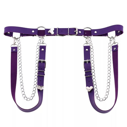 Adjustable Disco Dancing Heart Leather Belt w Chains on the Side