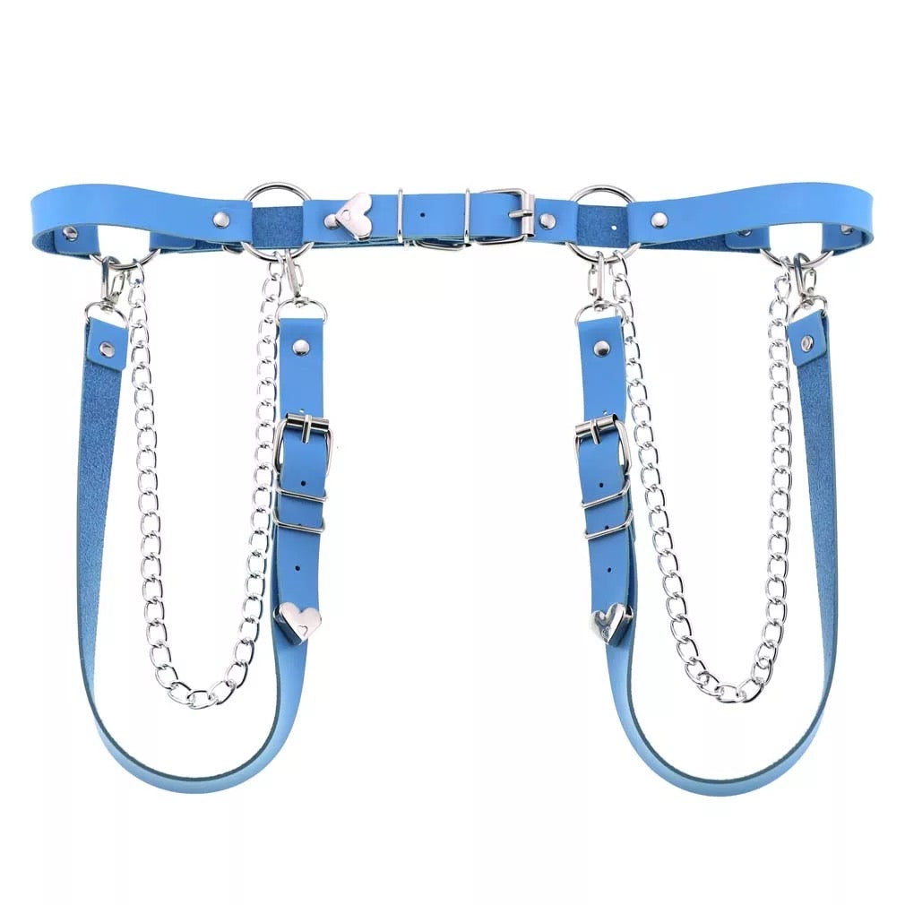 Adjustable Disco Dancing Heart Leather Belt w Chains on the Side