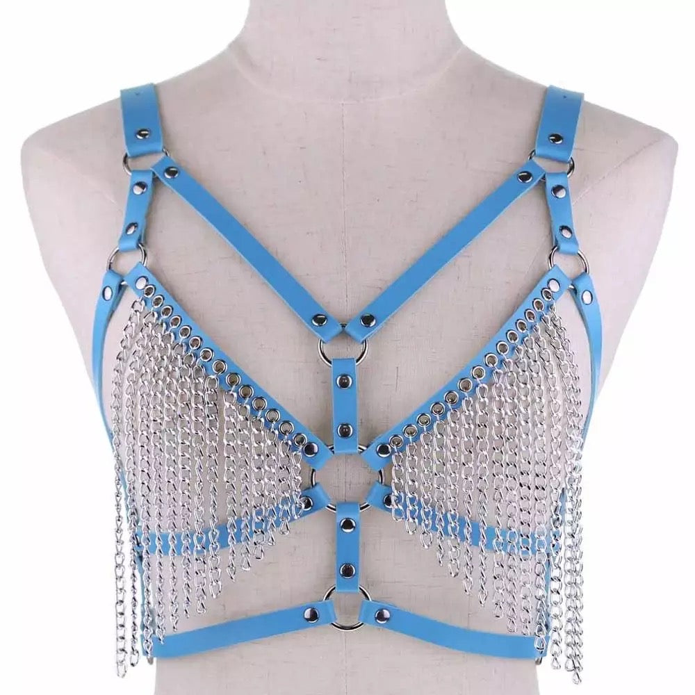 Leather Chest Harness w Chains