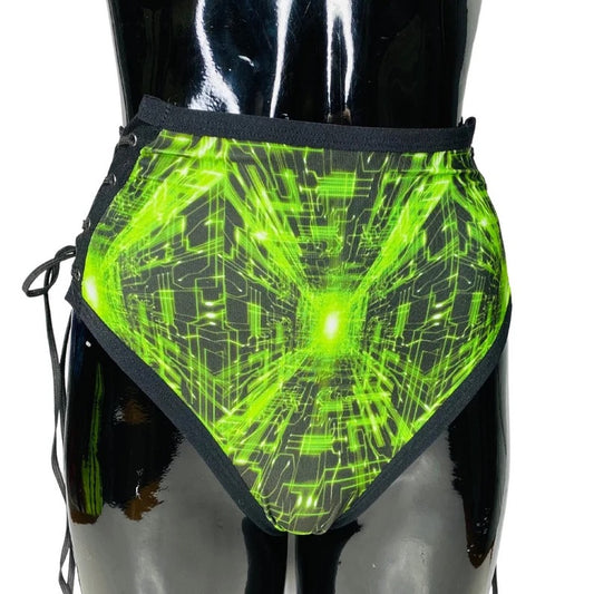 Cyber Grid Side Tie Bottoms - Electric Wave 