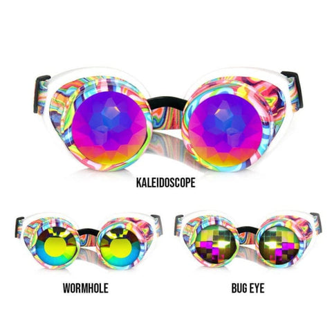 Kandi Swirl Kaleidoscope Goggles - Wormhole vs kaleidoscope vs bugeye lenses