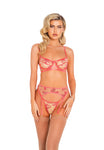 3pc Embroidery Garter Bra Set with Underwire Support - Electric Wave 