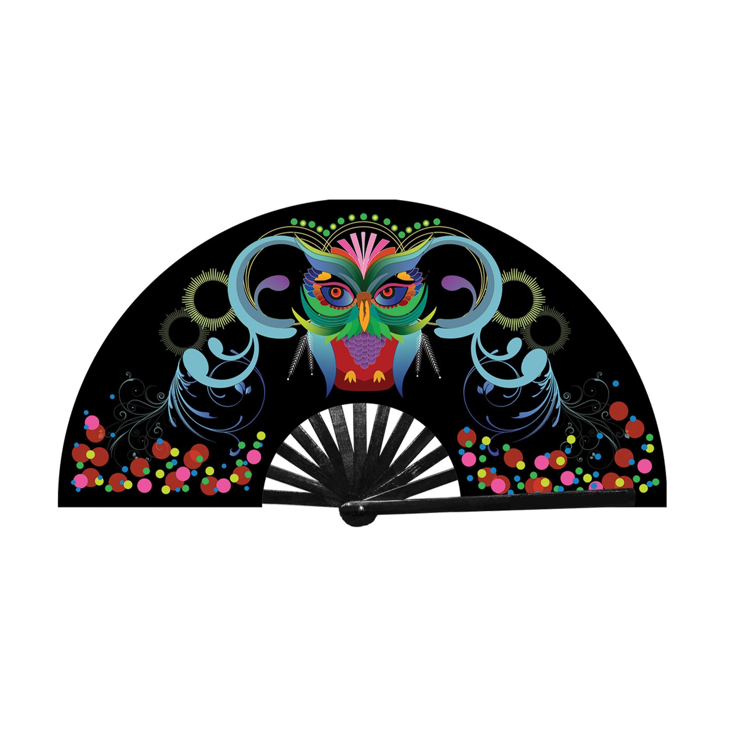 hand held fans with a trippy owl