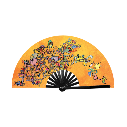 Smile themed rave fans with cool artwork